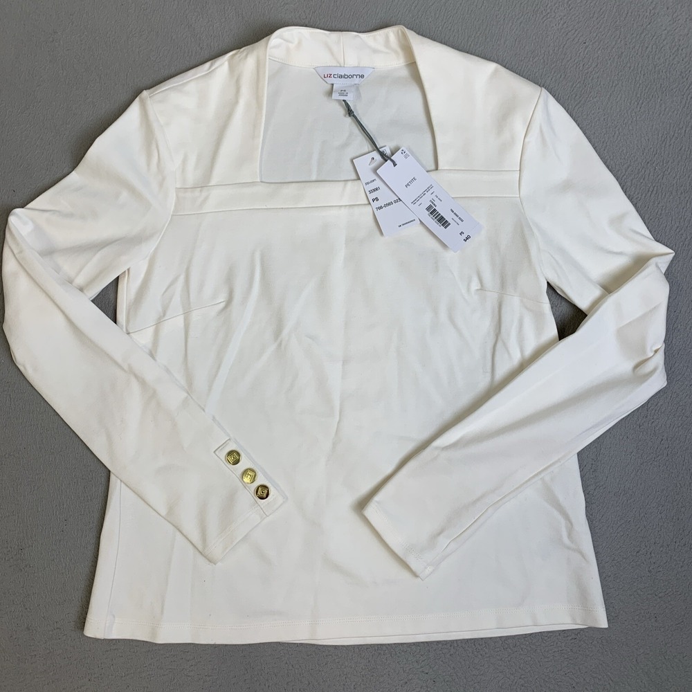 Liz Claiborne Blouse Women's Size PS Crema Square Neck Long Sleeve (NWT)